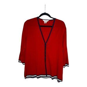 Exclusively Misook Cardigan Size L Red 100% Acrylic Knit Long Sleeve Button Down